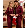image:imageSWOMOG Couples Silky Satin Pajama Set Long Sleeve Pj Set Button Dwon Loungewear 2 PCS Sleepwear SetDeep Wine Red
