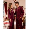 image:imageSWOMOG Couples Silky Satin Pajama Set Long Sleeve Pj Set Button Dwon Loungewear 2 PCS Sleepwear SetDeep Wine Red