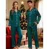 image:imageSWOMOG Couples Silky Satin Pajama Set Long Sleeve Pj Set Button Dwon Loungewear 2 PCS Sleepwear SetGreen