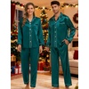 image:imageSWOMOG Couples Silky Satin Pajama Set Long Sleeve Pj Set Button Dwon Loungewear 2 PCS Sleepwear SetGreen