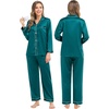 image:imageSWOMOG Couples Silky Satin Pajama Set Long Sleeve Pj Set Button Dwon Loungewear 2 PCS Sleepwear SetGreen
