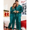 image:imageSWOMOG Couples Silky Satin Pajama Set Long Sleeve Pj Set Button Dwon Loungewear 2 PCS Sleepwear SetGreen