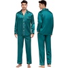 image:imageSWOMOG Couples Silky Satin Pajama Set Long Sleeve Pj Set Button Dwon Loungewear 2 PCS Sleepwear SetGreen