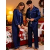 image:imageSWOMOG Couples Silky Satin Pajama Set Long Sleeve Pj Set Button Dwon Loungewear 2 PCS Sleepwear SetNavy Blue