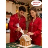 image:imageSWOMOG Couples Silky Satin Pajama Set Long Sleeve Pj Set Button Dwon Loungewear 2 PCS Sleepwear SetRed