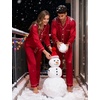image:imageSWOMOG Couples Silky Satin Pajama Set Long Sleeve Pj Set Button Dwon Loungewear 2 PCS Sleepwear SetRed