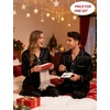 image:imageSWOMOG Couples Silky Satin Pajama Set Long Sleeve Pj Set Button Dwon Loungewear 2 PCS Sleepwear SetZ  Double Piping  Black