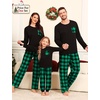 image:imageSWOMOG Family Christmas Matching Pajamas Set WomenMenKids Modal Pajama 2 PCS Long Sleeve Sleepwear Sets with Pockets Kids Green Black Plaid 130 CM
