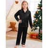 image:imageSWOMOG Family Matching Pajama Set 2Pcs Silk Satin Sleepwear Long Sleeve Button Down LoungewearBlack