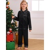 image:imageSWOMOG Family Matching Pajama Set 2Pcs Silk Satin Sleepwear Long Sleeve Button Down LoungewearBlack