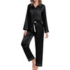 image:imageSWOMOG Family Matching Pajama Set 2Pcs Silk Satin Sleepwear Long Sleeve Button Down LoungewearBlack