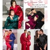 image:imageSWOMOG Family Matching Pajama Set 2Pcs Silk Satin Sleepwear Long Sleeve Button Down LoungewearBlack