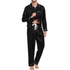 image:imageSWOMOG Family Matching Pajama Set 2Pcs Silk Satin Sleepwear Long Sleeve Button Down LoungewearBlack