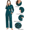 image:imageSWOMOG Family Matching Pajama Set 2Pcs Silk Satin Sleepwear Long Sleeve Button Down LoungewearGreen