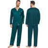 image:imageSWOMOG Family Matching Pajama Set 2Pcs Silk Satin Sleepwear Long Sleeve Button Down LoungewearGreen