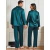 image:imageSWOMOG Family Matching Pajama Set 2Pcs Silk Satin Sleepwear Long Sleeve Button Down LoungewearGreen