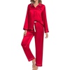 image:imageSWOMOG Family Matching Pajama Set 2Pcs Silk Satin Sleepwear Long Sleeve Button Down LoungewearRed