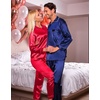 image:imageSWOMOG Family Matching Pajama Set 2Pcs Silk Satin Sleepwear Long Sleeve Button Down LoungewearRed