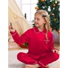 image:imageSWOMOG Family Matching Pajama Set 2Pcs Silk Satin Sleepwear Long Sleeve Button Down LoungewearRed