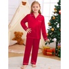 image:imageSWOMOG Family Matching Pajama Set 2Pcs Silk Satin Sleepwear Long Sleeve Button Down LoungewearRed