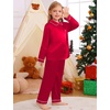 image:imageSWOMOG Family Matching Pajama Set 2Pcs Silk Satin Sleepwear Long Sleeve Button Down LoungewearRed
