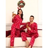 image:imageSWOMOG Family Matching Pajama Set 2Pcs Silk Satin Sleepwear Long Sleeve Button Down LoungewearRed Candy Cane