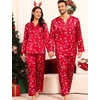 image:imageSWOMOG Family Matching Pajama Set 2Pcs Silk Satin Sleepwear Long Sleeve Button Down LoungewearRed Candy Cane