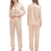 image:imageSWOMOG Family Matching Pajama Set Silk Satin Button Down Sleepwear WomenMenKids Long Sleeve 2 Pcs Pj SetChampagne