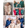 image:imageSWOMOG Family Matching Pajama Set Silk Satin Button Down Sleepwear WomenMenKids Long Sleeve 2 Pcs Pj SetNavy Blue