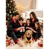 image:imageSWOMOG Family Satin Pajama Set Long Sleeve Sleepwear Button Down Loungewear Silky Pj Set with Long PantsContrasting Black