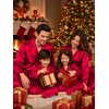 image:imageSWOMOG Family Satin Pajama Set Long Sleeve Sleepwear Button Down Loungewear Silky Pj Set with Long PantsPure Red
