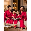 image:imageSWOMOG Family Satin Pajama Set Long Sleeve Sleepwear Button Down Loungewear Silky Pj Set with Long PantsPure Red