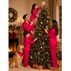 image:imageSWOMOG Family Satin Pajama Set Long Sleeve Sleepwear Button Down Loungewear Silky Pj Set with Long PantsPure Red
