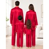 image:imageSWOMOG Family Satin Pajama Set Long Sleeve Sleepwear Button Down Loungewear Silky Pj Set with Long PantsPure Red