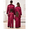 image:imageSWOMOG Family Satin Pajama Set Long Sleeve Sleepwear Button Down Loungewear Silky Pj Set with Long PantsWine Red
