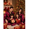 image:imageSWOMOG Family Satin Pajama Set Long Sleeve Sleepwear Button Down Loungewear Silky Pj Set with Long PantsWine Red