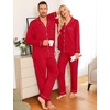 image:imageSWOMOG Matching Couple Christmas Pajamas Set Modal Long Sleeve ButtonDown Sleepwear Family Festival Party Xmas PJs Sets Men Red  Solid Small