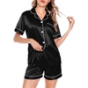 image:imageSWOMOG Satin Matching Pajamas Sets Couple Silk Button Down Nightwear Women amp Men Short Sleeve Sleepwear 2 Pieces LoungewearBlack