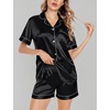 image:imageSWOMOG Satin Matching Pajamas Sets Couple Silk Button Down Nightwear Women amp Men Short Sleeve Sleepwear 2 Pieces LoungewearBlack
