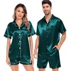 image:imageSWOMOG Satin Matching Pajamas Sets Couple Silk Button Down Nightwear Women amp Men Short Sleeve Sleepwear 2 Pieces LoungewearDark Green