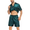 image:imageSWOMOG Satin Matching Pajamas Sets Couple Silk Button Down Nightwear Women amp Men Short Sleeve Sleepwear 2 Pieces LoungewearDark Green