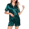 image:imageSWOMOG Satin Matching Pajamas Sets Couple Silk Button Down Nightwear Women amp Men Short Sleeve Sleepwear 2 Pieces LoungewearDark Green