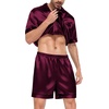 image:imageSWOMOG Satin Matching Pajamas Sets Couple Silk Button Down Nightwear Women amp Men Short Sleeve Sleepwear 2 Pieces LoungewearDark Wine Red