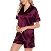 image:imageSWOMOG Satin Matching Pajamas Sets Couple Silk Button Down Nightwear Women amp Men Short Sleeve Sleepwear 2 Pieces LoungewearDark Wine Red