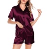 image:imageSWOMOG Satin Matching Pajamas Sets Couple Silk Button Down Nightwear Women amp Men Short Sleeve Sleepwear 2 Pieces LoungewearDark Wine Red