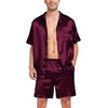 image:imageSWOMOG Satin Matching Pajamas Sets Couple Silk Button Down Nightwear Women amp Men Short Sleeve Sleepwear 2 Pieces LoungewearDark Wine Red