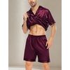 image:imageSWOMOG Satin Matching Pajamas Sets Couple Silk Button Down Nightwear Women amp Men Short Sleeve Sleepwear 2 Pieces LoungewearDark Wine Red
