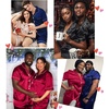 image:imageSWOMOG Satin Matching Pajamas Sets Couple Silk Button Down Nightwear Women amp Men Short Sleeve Sleepwear 2 Pieces LoungewearDimblack
