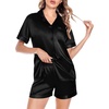 image:imageSWOMOG Satin Matching Pajamas Sets Couple Silk Button Down Nightwear Women amp Men Short Sleeve Sleepwear 2 Pieces LoungewearDimblack