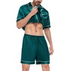 image:imageSWOMOG Satin Matching Pajamas Sets Couple Silk Button Down Nightwear Women amp Men Short Sleeve Sleepwear 2 Pieces LoungewearGreen